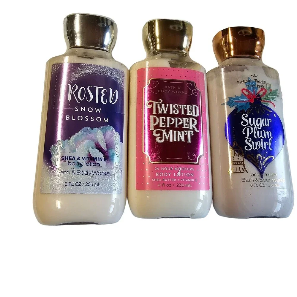 3 BATH & BODY WORKS Body Lotions Snow Blossom‎ Peppermint Sugar Plum